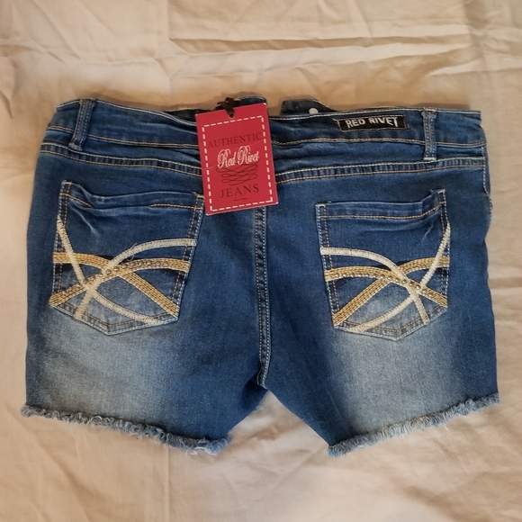 Red Rivet Denim Shorts - Picture 3 of 3